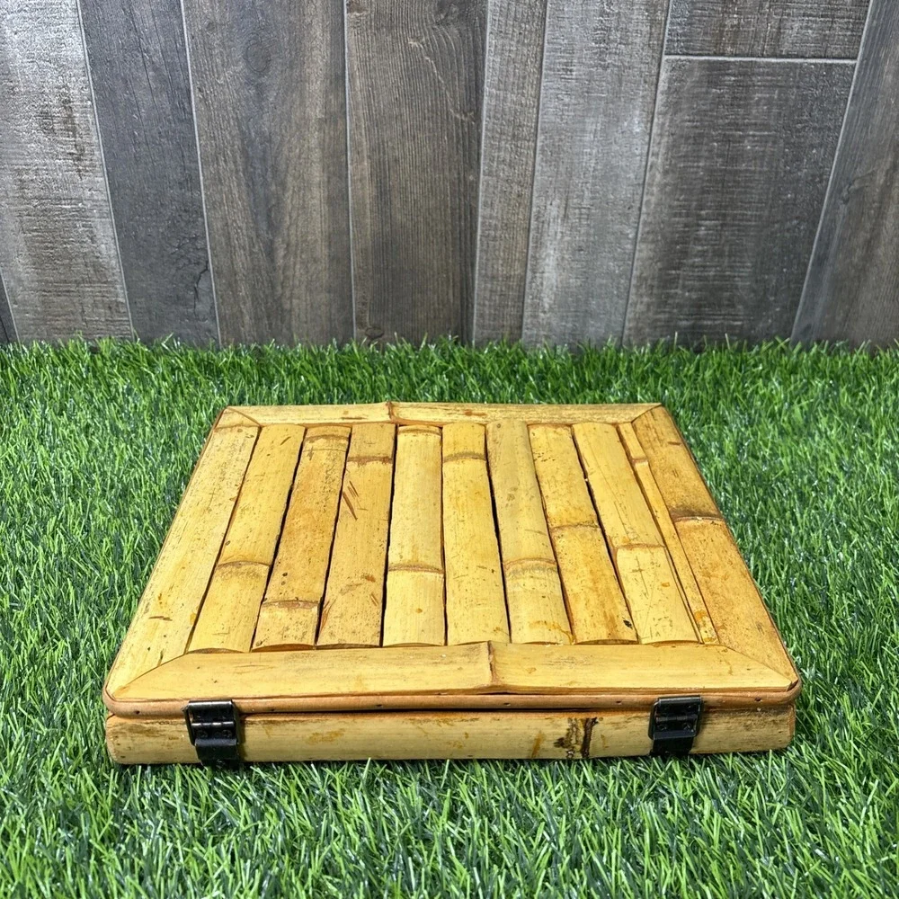 Vintage Bamboo‎ WoodBox Divided Storage Organizer Tropical Beach Decor